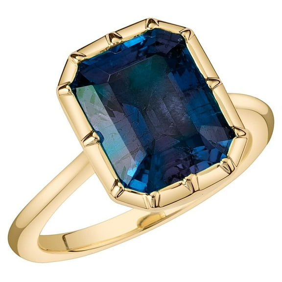 PEORA 5.25 Carats Created Alexandrite Ring in 14K Yellow Gold, Color-Changing Emerald Cut, Size 9