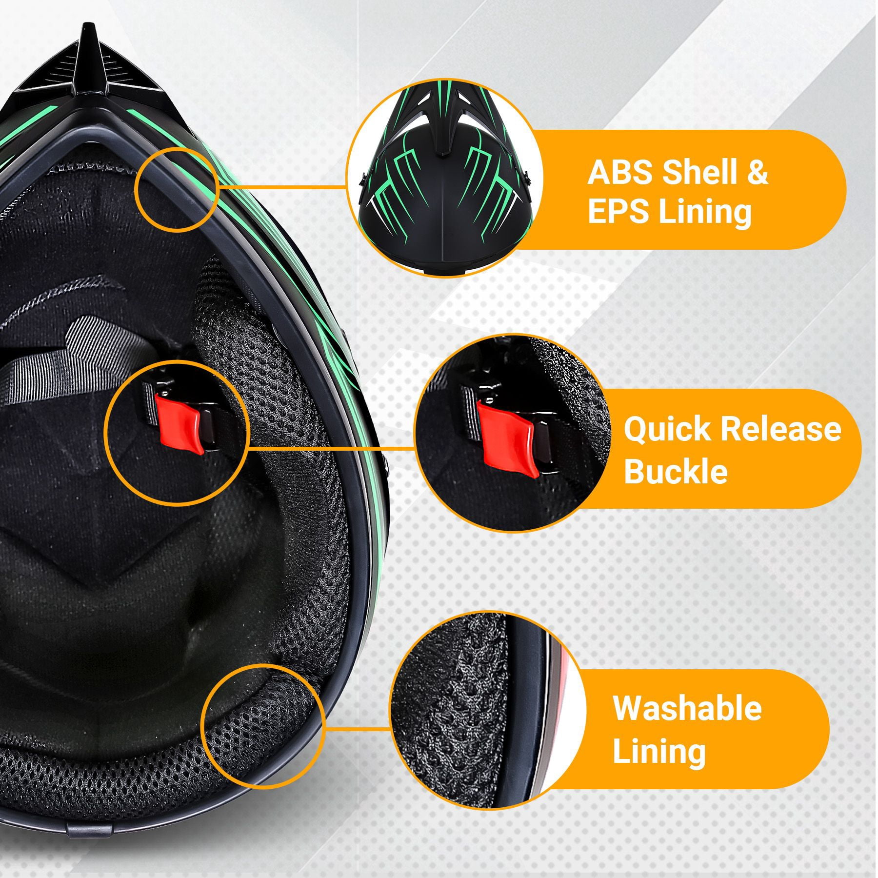 Oryxearth Motocross Dirt Bike Helmet, Off-Road Motorcycle & ATV Helmet with Goggles Gloves, Green, L