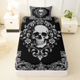thumbnail image 3 of Homewish Spooky Grunge Skull Twin Sheets,Baroque Damask Flowers Bedding,White,Halloween Bed Set,3-Piece,1 Fitted Sheet and 1 Pillowcase, 3 of 6