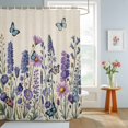 thumbnail image 4 of Shower Curtain Purple Lavender Butterfly Shower Curtains for Bathroom Decor, Waterproof Polyester Shower Curtain Set with Hooks, Extra Long 72" x 78" Watercolor Floral Linen Texture, 4 of 9