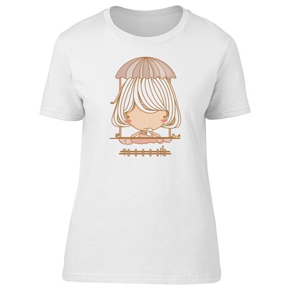 Cute Girl Chats With Phone Tee Women's -Image by Shutterstock