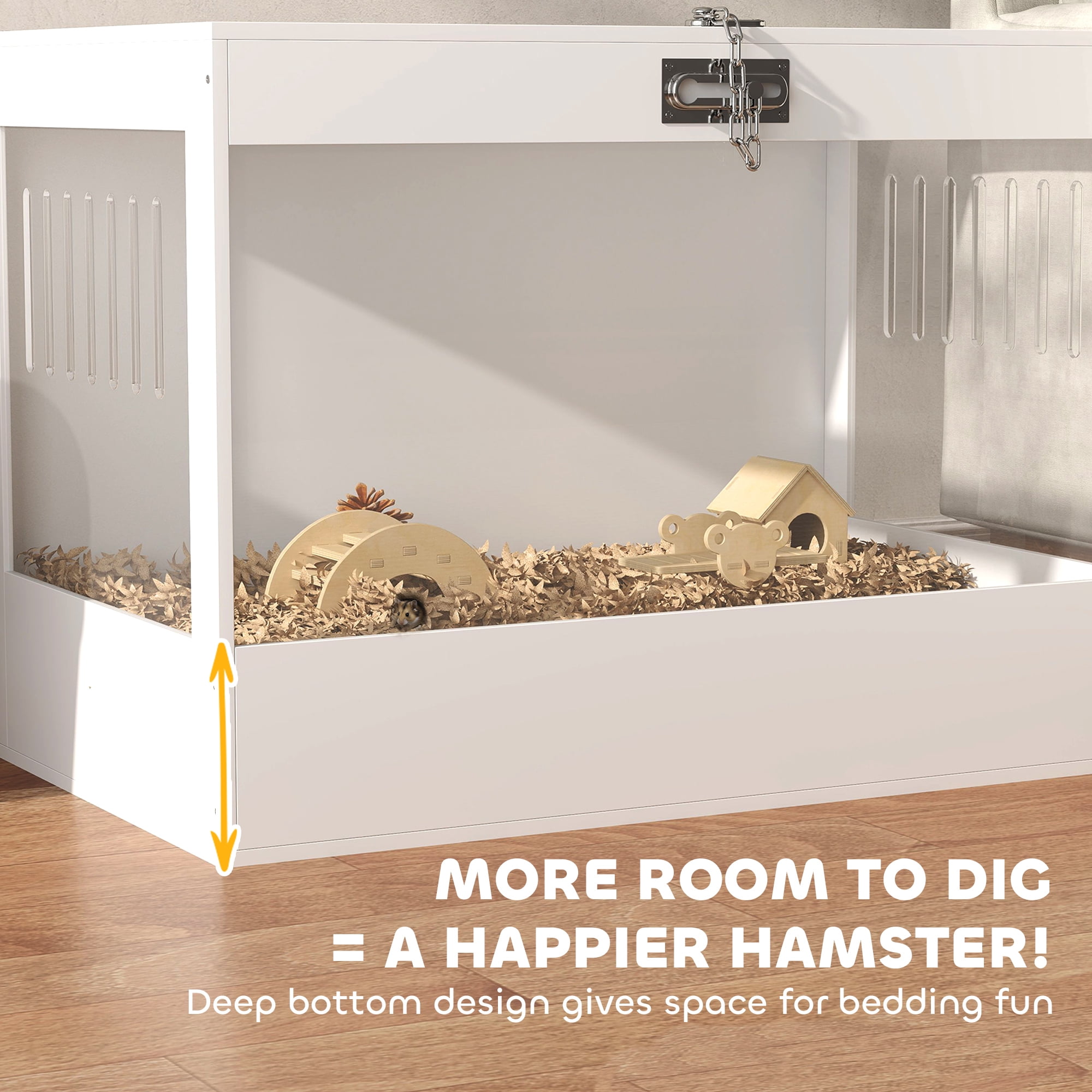 PawHut Hamster Cage with Openable Top, Hut, Seesaw, Ladder, Transparent Acrylic Panel Small Animal Habitat for Dwarf Hamster Gerbil, White