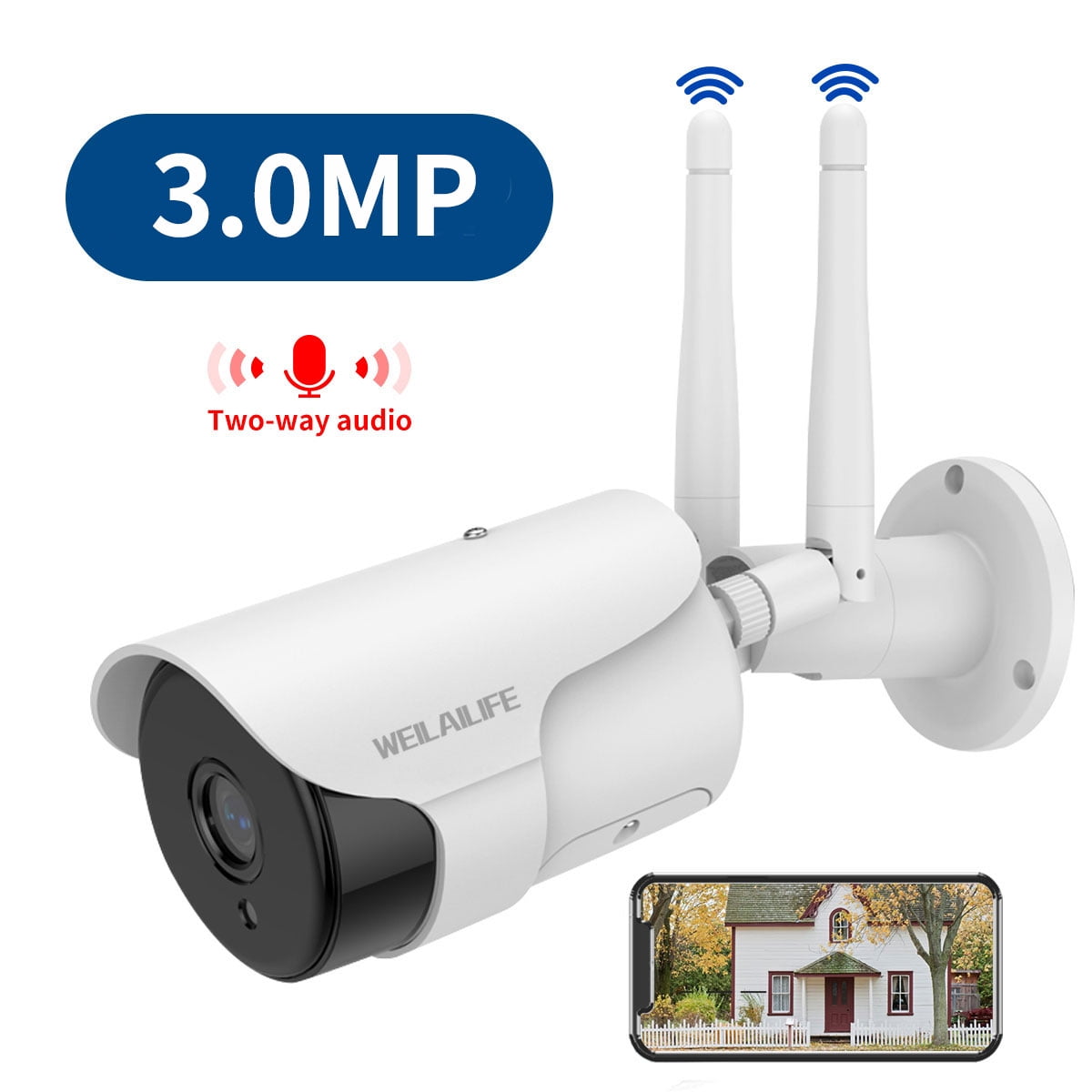 [AI 3.0MP &amp; Two Way Audio] IP Bullet Waterproof Wireless