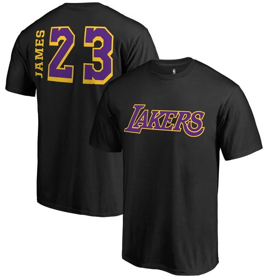 Men's LeBron James Black Los Angeles Lakers Sidesweep Name & Number T-Shirt