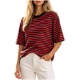 thumbnail image 2 of Maplenight Striped T Shirts for Women Crew Neck Half Sleeve Tee Shirts Relaxed Fit Casual Weekend Walk Lightweight Basic Tops, 2 of 5