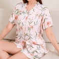 thumbnail image 3 of Mujeres de Manga Larga Tops de Tela Suave Y Transpirable con Cuello en V Botón Delantero con Bolsillo Y Elástico de la Cintura Pantalones Cortos, 2 Piezas de Ropa de Salón para el Hogar, Conjuntos de, 3 of 3