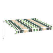 YODOLLA 8.2'×6.5' Manual Retractable Awning Sun Shade Patio Awning Cover Outdoor Patio Canopy Sunsetter Deck Awnings with Manual Crank Handle, Mixed Beige Green Stripes