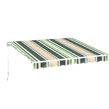 YODOLLA 8.2'×6.5' Manual Retractable Awning Sun Shade Patio Awning Cover Outdoor Patio Canopy Sunsetter Deck Awnings with Manual Crank Handle, Mixed Beige Green Stripes