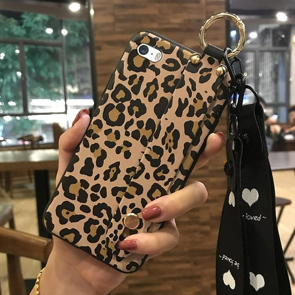 LYM-Phone Case For iphone 5/5S/SE, Kickstand Durable Fashion Design Phone Holder Dirt-resistant Back Cover Silicone Lanyard Protective Waterproof Flower Ring Wristband Shockproof