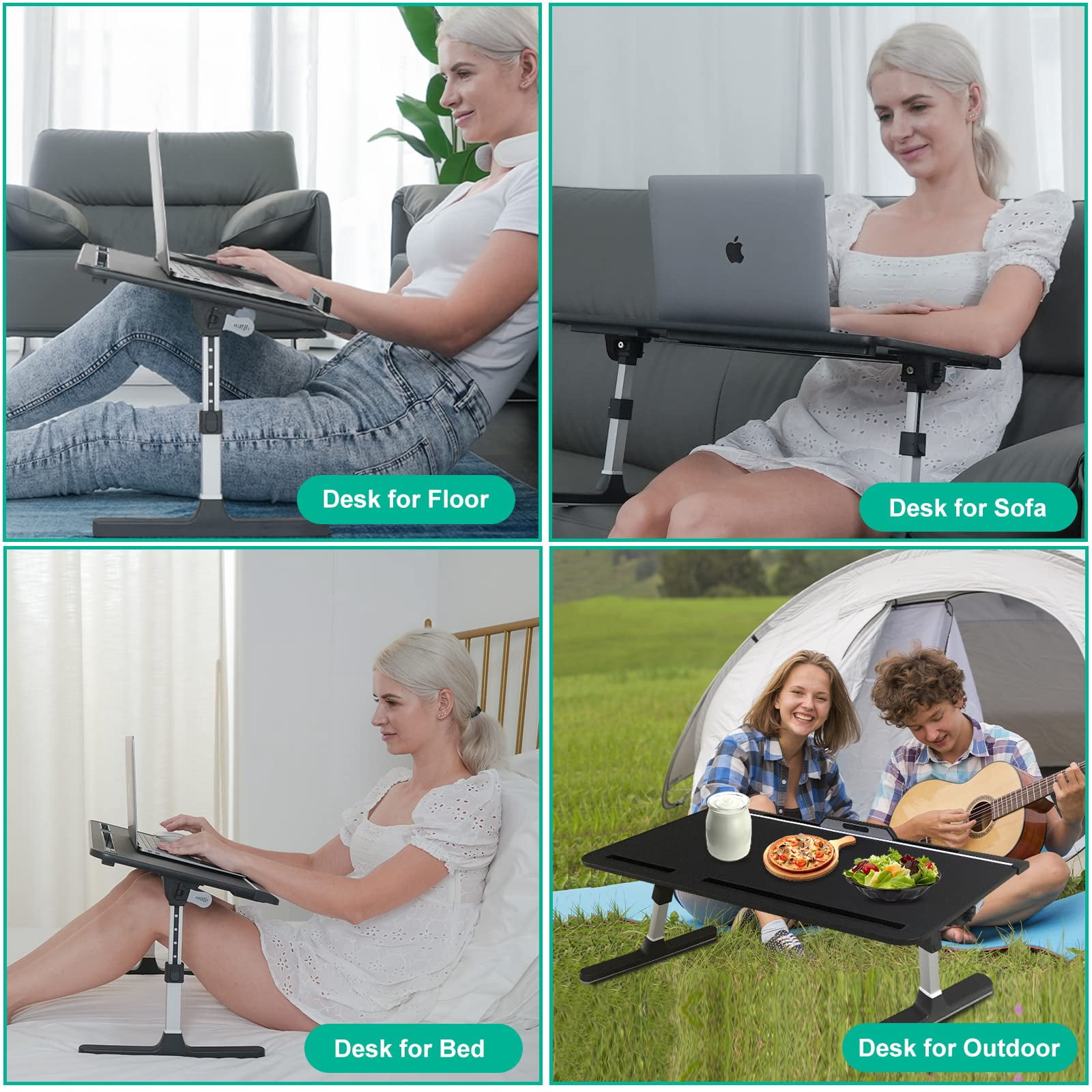 Laptop Bed Tray Desk With Adjustable Heights And Angles  Upgraded-sturdy Foldable Lap For Bed/couch/floor (no Drawer Black)