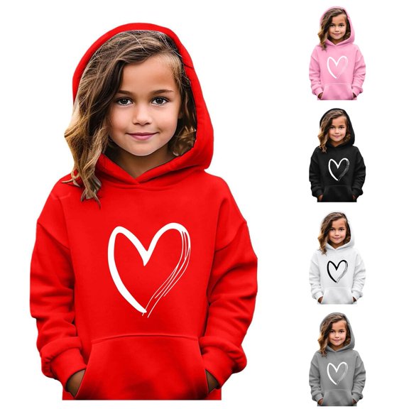 Zylarhe Girls Pullover Girl Hoodie Long Sleeve Soft Sweatshirt Graphic Hoody Kids Cute Pullovers Top Clothes for Girls with Soft Texture Red 3-4 Years