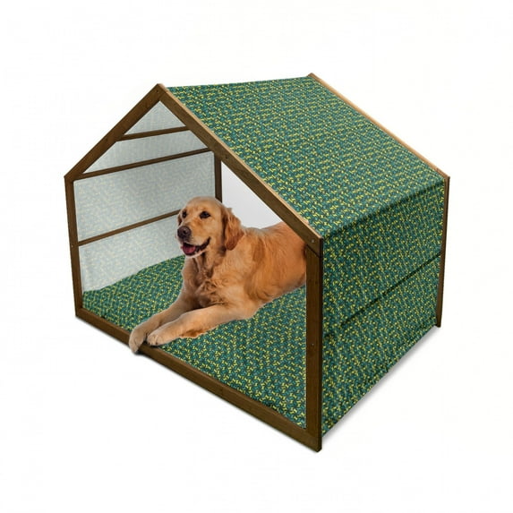 Abstract Pet House, Geometric Composition Modern Art Inspirations Green Toned Illustration, Outdoor & Indoor Portable Dog Kennel with Pillow and Cover, 5 Sizes, Sea Green and Green, by Ambesonne