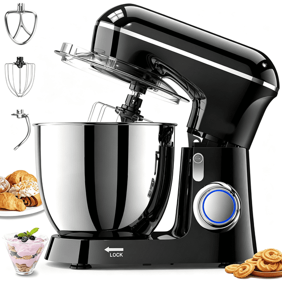 CURYMAY Stand Mixer, 6.5Qt 10-Speed Tilt-Head Electric Stand Mixer, 3-In-1 Kitchen Mixer with Bowl, Dough Hook, Whisk and Beater, Food Mixer for Baking, Cake and Most Home Cooks, Black