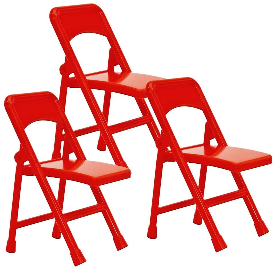 Set of 3 Red Plastic Toy Folding Chairs for WWE Wrestling Action