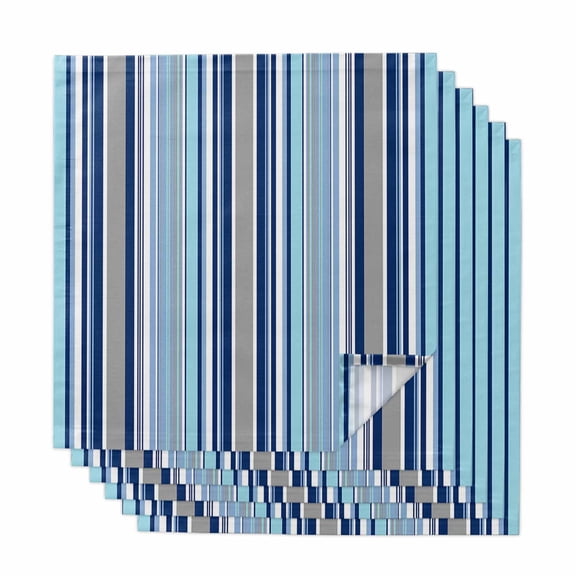Cloth Napkins Set of 6 - 20x20 Inches, Blue Green Striped Washable Reusable Table Napkins, Colorful Abstract Vertical Lines Art Soft & Absortbent Dining Napkin for Party Wedding Hotel Restaurant