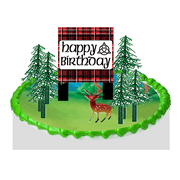 Angle View: Lumberjack Sign Deer and Trees Cake Decoration Topper