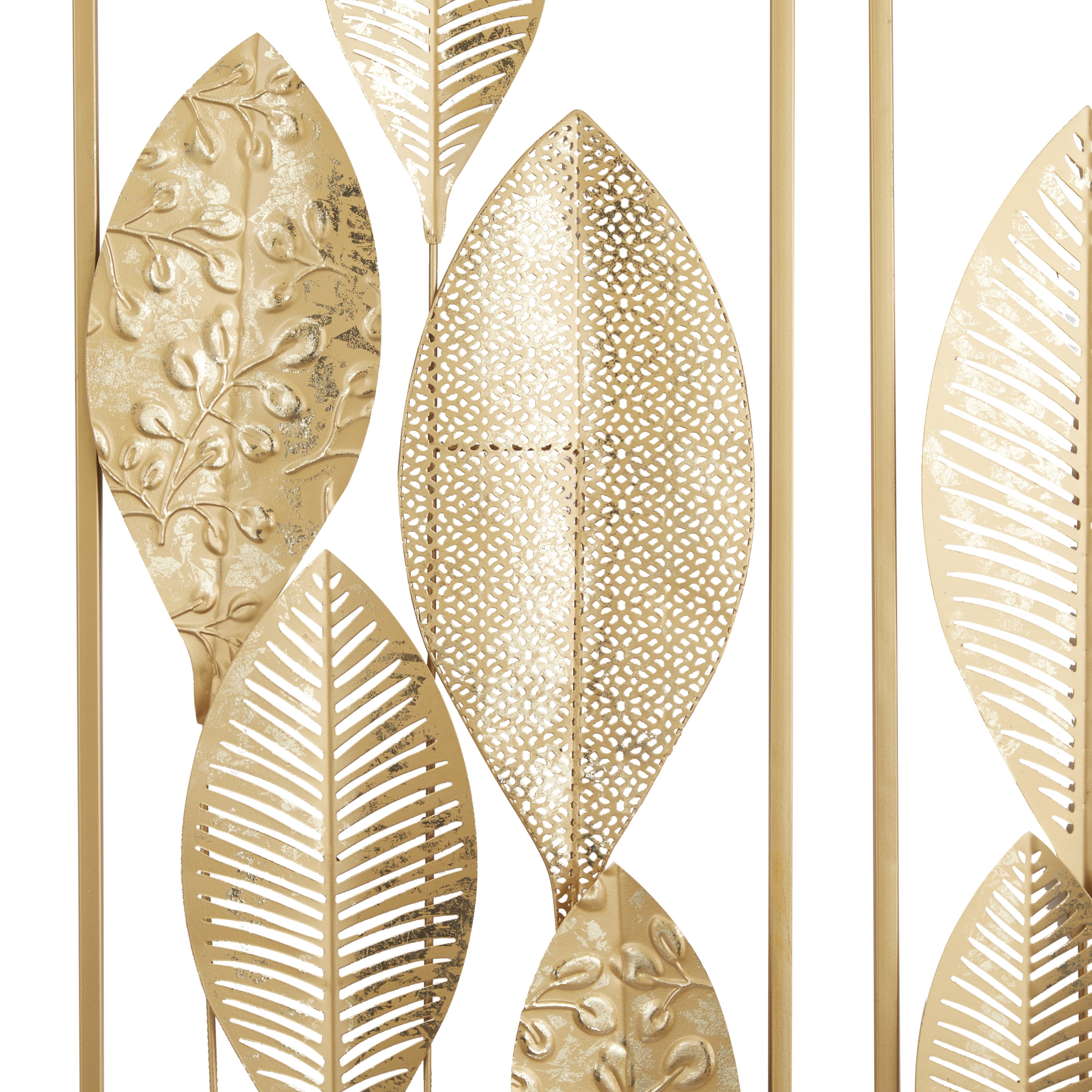 CosmoLiving by Cosmopolitan Gold Metal Tall Cut-Out Leaf Wall Decor with Gold Frame (2 Count)