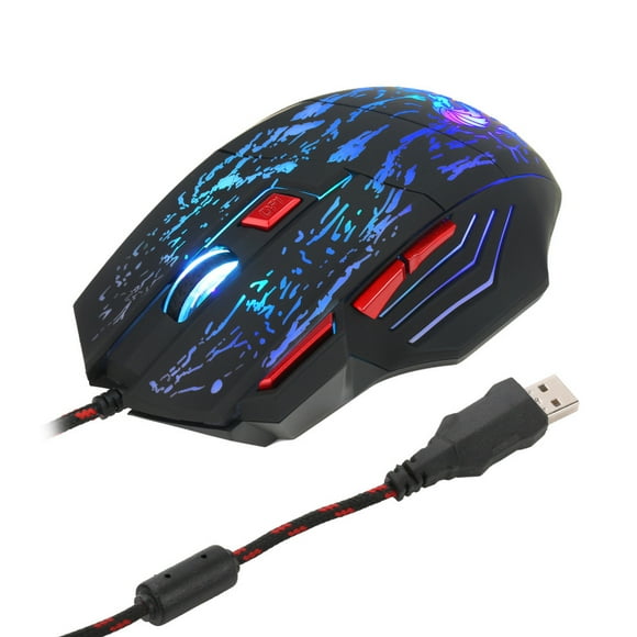 Ratón con cable y luz de colores que fluye con agua y grietas, ratón flamenco