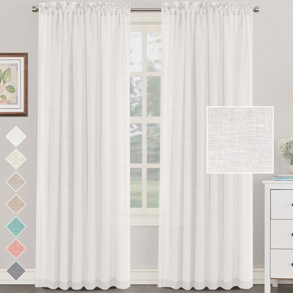 Yipa Linen Textured Voile Window Curtain Long Living Room Panel Sheer