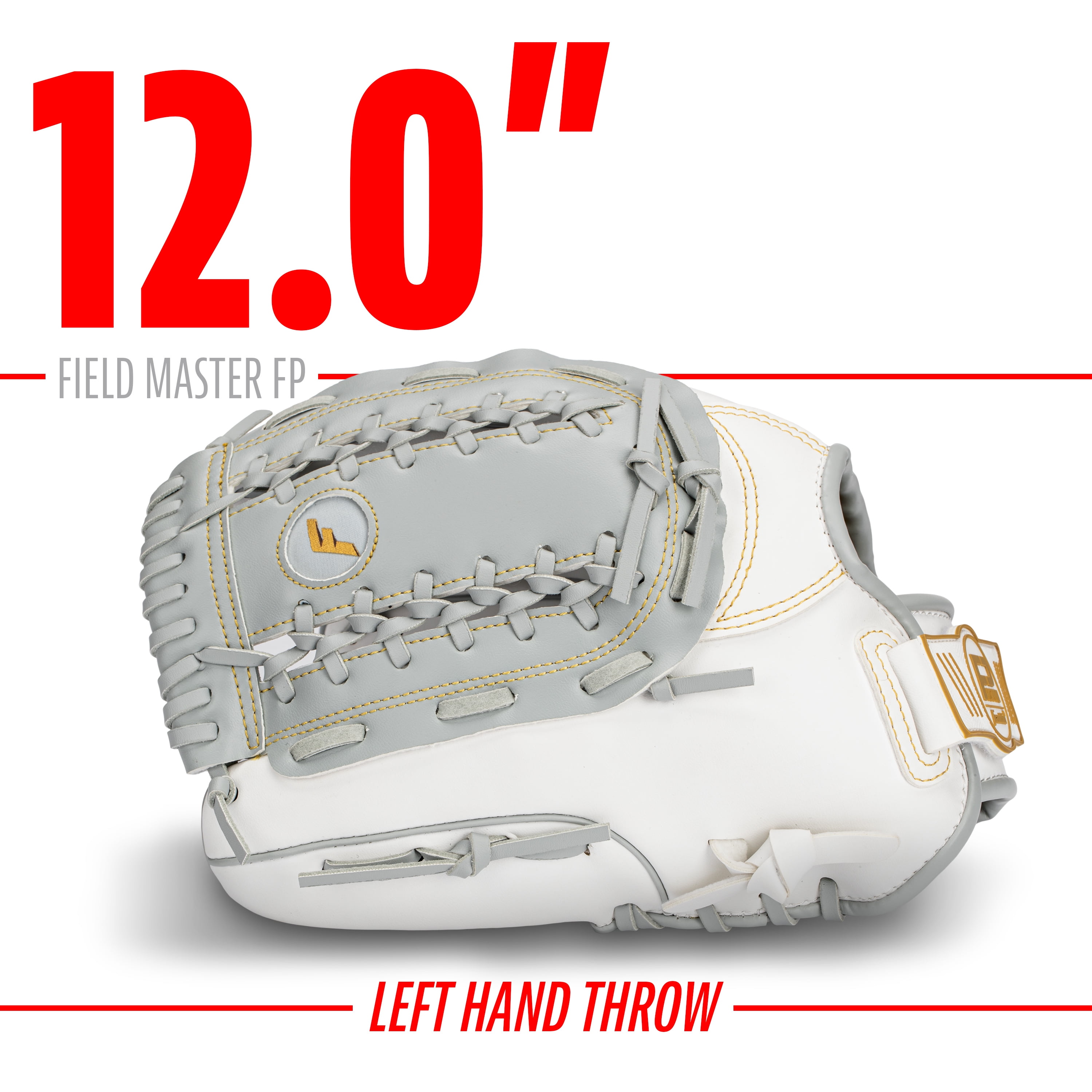 Franklin Sports Fastpitch Softball Glove - Field Master Fastpitch + Softball Mitt - Women's + Girls' Lefty Glove - Adult + Youth Baseball + Softball Gloves - Left Hand Throw - 12.0\" - White + Grey