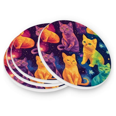 

Round Coasters Modern Style Ceramic Coaster Waterproof and Durable Drink Coaster Coasters set of 4 Customizable Coasters 2pcs Cats in The Stars