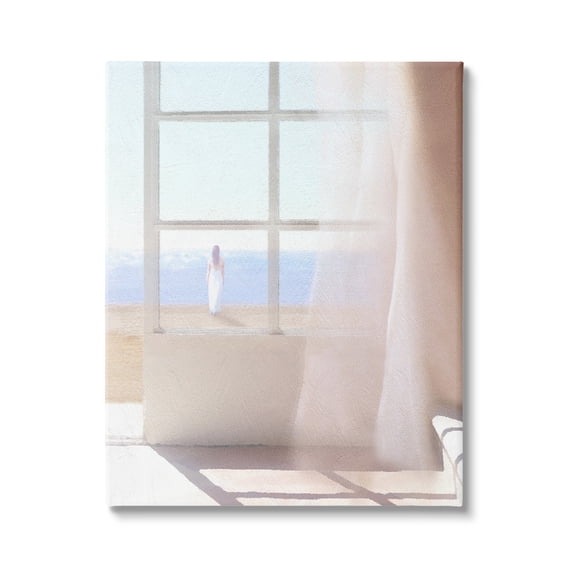 Stupell Industries Soothing Beach Sunlight Woman Waiting Shoreline Window Painting Gallery Wrapped Canvas Print Wall Art, Design by Noah Bay