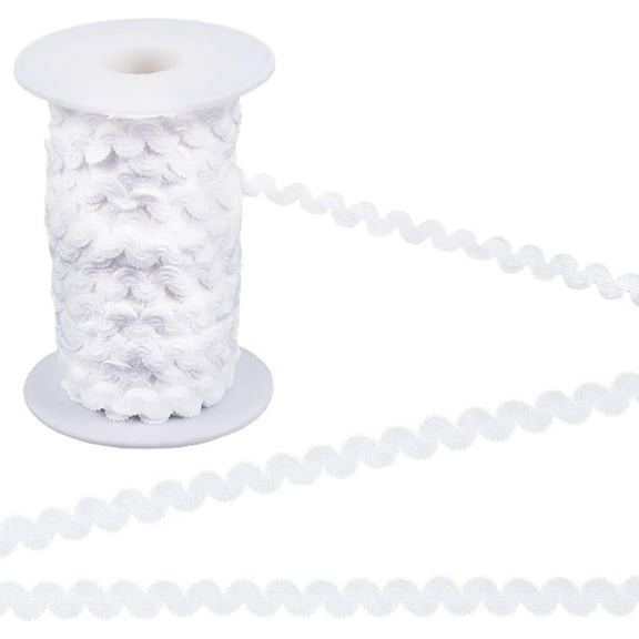 27Yds White RIC Rac Nylon S Shaped Elastic Lace Ribbon Wave Bending Fringe Trim 3/8 inch(10mm) Wide Woven Fabric Ribbon for DIY Sewing Crafts Wedding Dress Clothing