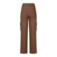 thumbnail image 4 of Tuphregyow Women's Straight Leg Cargo Pants Home Classic New Style High Waist Relaxed Trousers Solid Breathable Comfy Leisure with Pockets Button Pants Trendy Brown S, 4 of 7