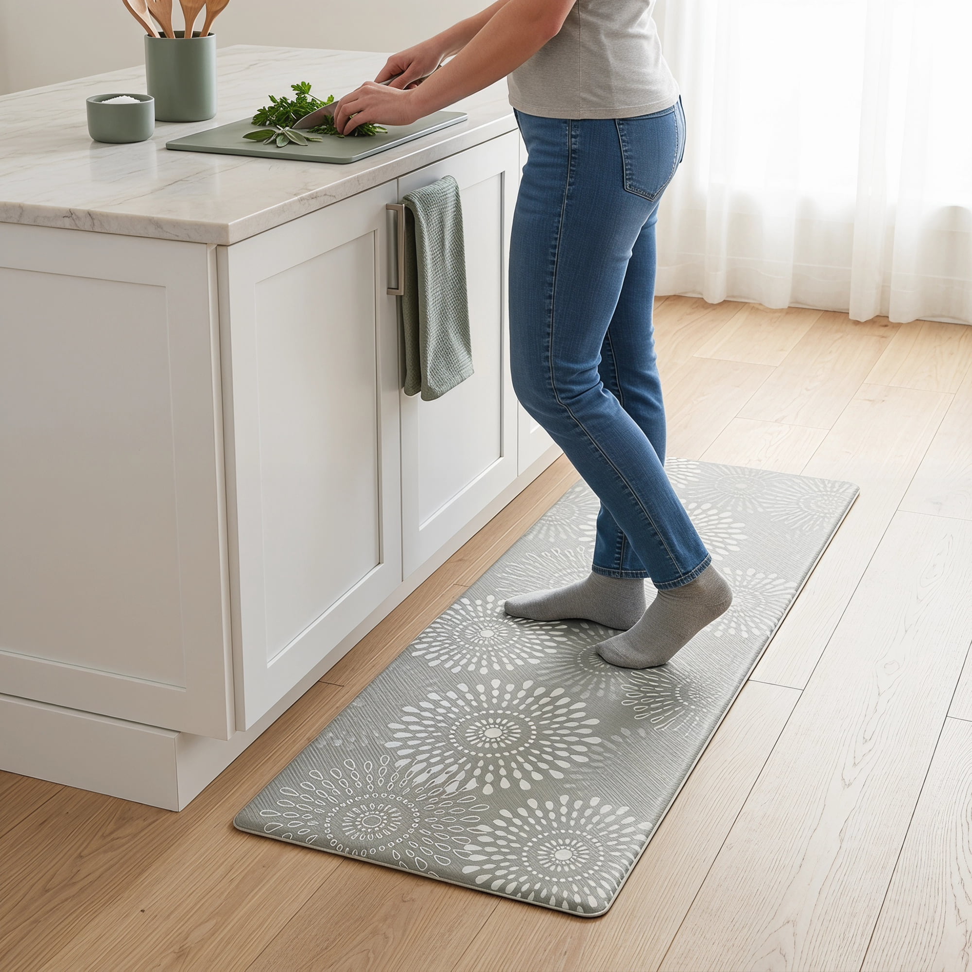Unique Bargains Cushioned Waterproof Non-Slip PVC Standing Mat Khaki 47" x 17"