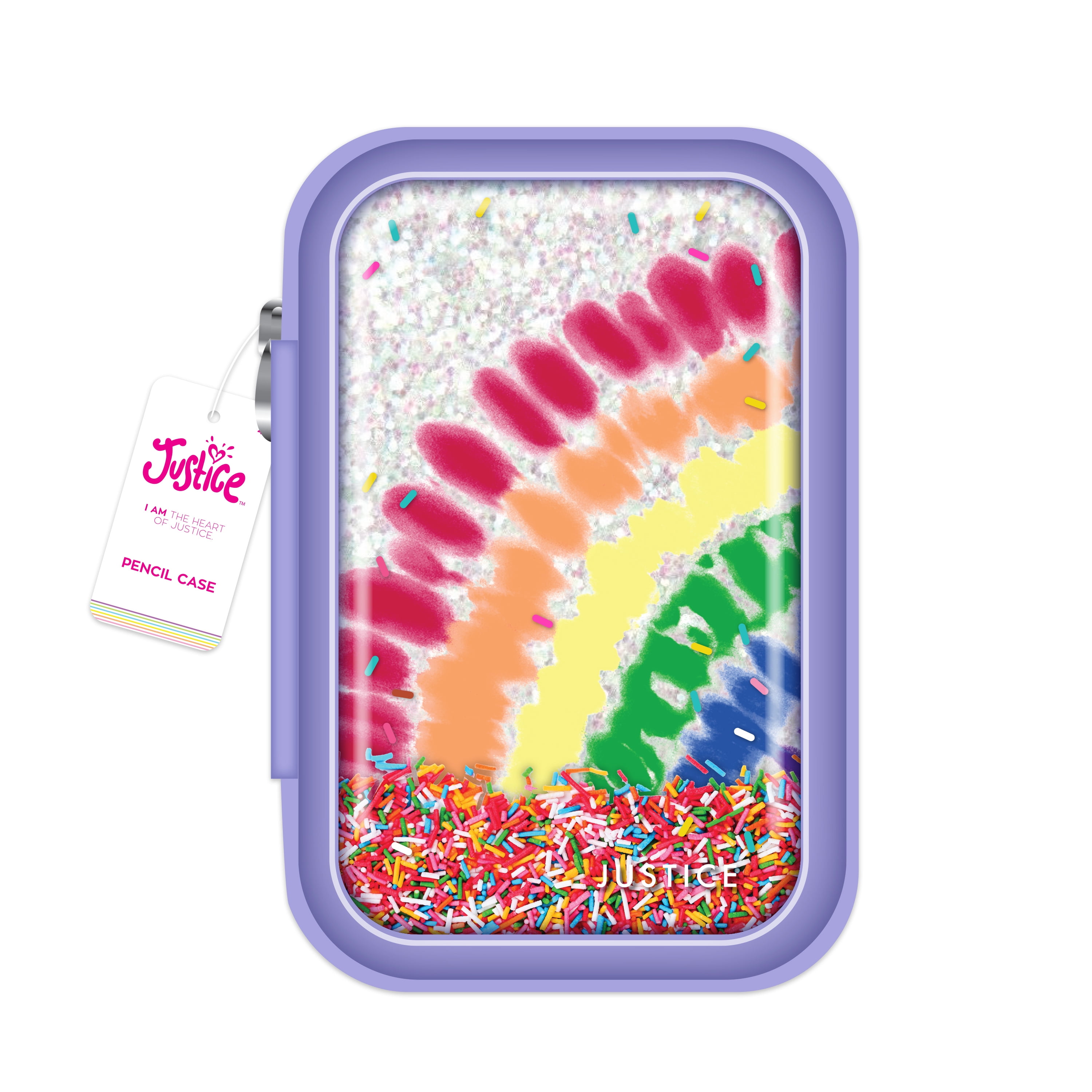 Justice Silver Glitter Rainbow Tie-Dye Zipper Confetti Pencil Case