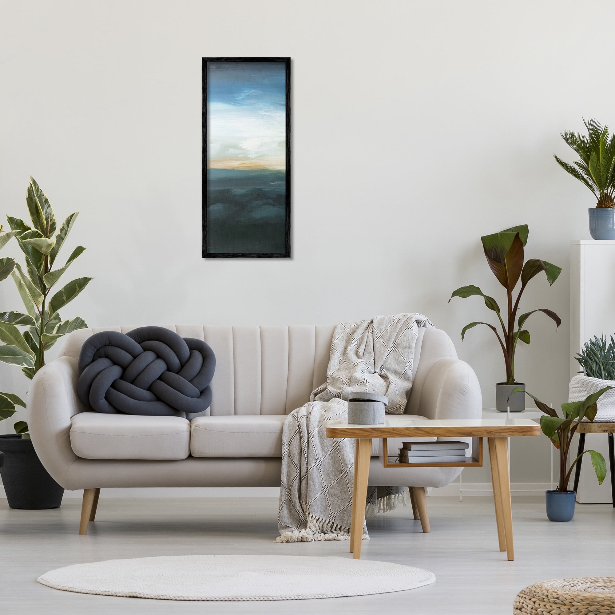 Stupell Industries Dark Abstract Sunrise Landscape Painting Black Framed Art Print Wall Art, 13 x 30