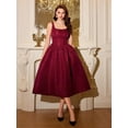 thumbnail image 3 of Burgundy Vintage Jacquard Fit & Flare Midi Dress With Pockets Elegant Party Holiday Dress, 3 of 7