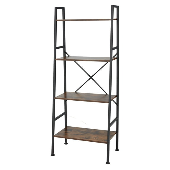 Jomeed Rustic Modern 4 Tier Wood and Steel Bookshelf Storage Organizer