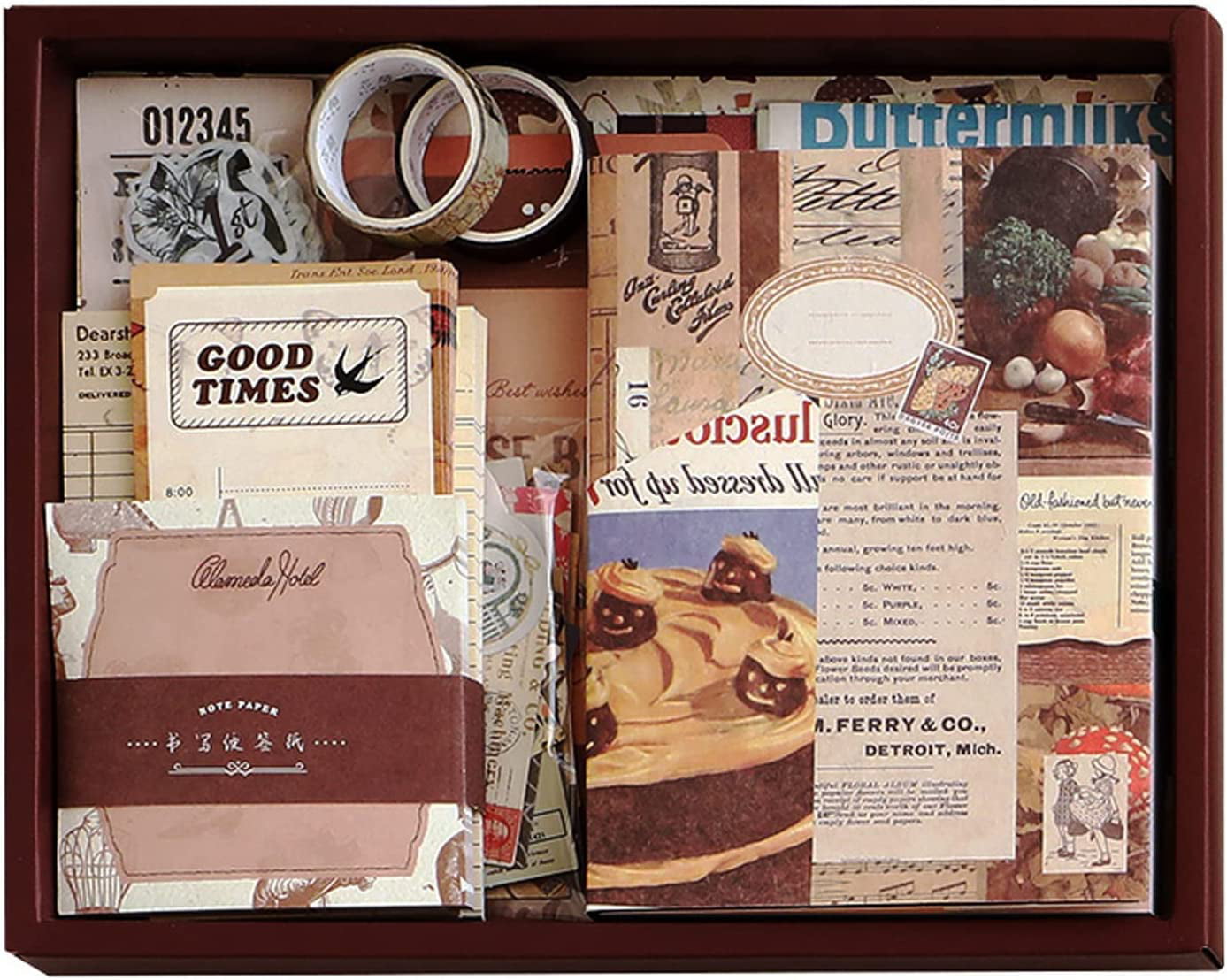 Scrapbooking Supplies Kit, Vintage Coffee Aesthetic Scrapbook Kit for Bullet Junk Journal, Stationery, A6 Grid Notebook, Flower DIY Journaling