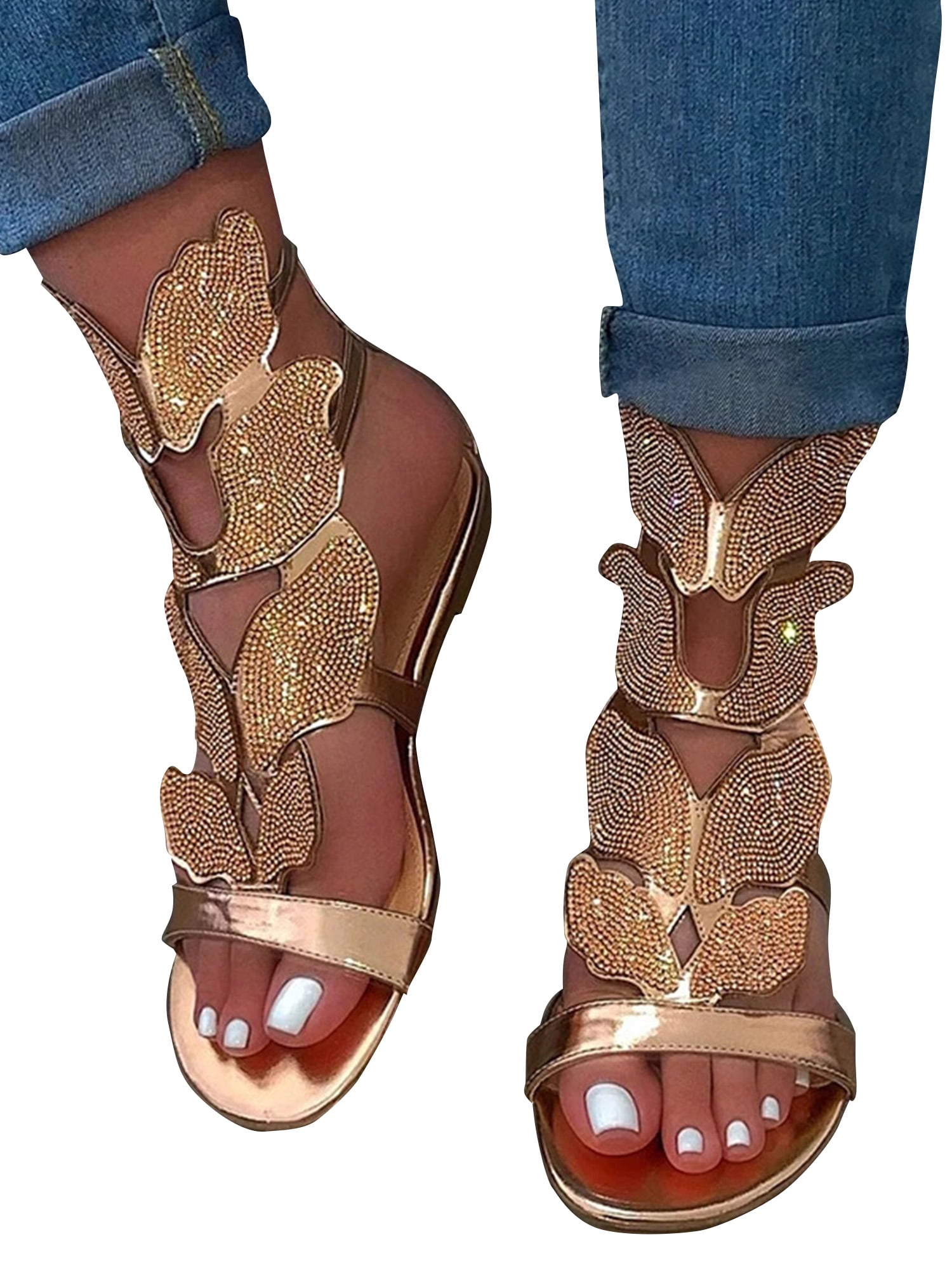 Ladies Diamante Sandals Womens Slip On Toe Post Shoes Party Wedding Fashion New 