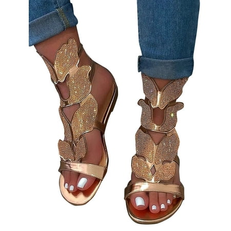 

UKAP Women Party Colored Diamante Ankle Straps Flats Summer Shoes Sandals Size