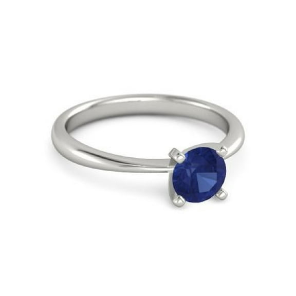 Solitaire Round 5 MM Blue Sapphire 925 Sterling Silver Women Christmas Ring Size US- 4