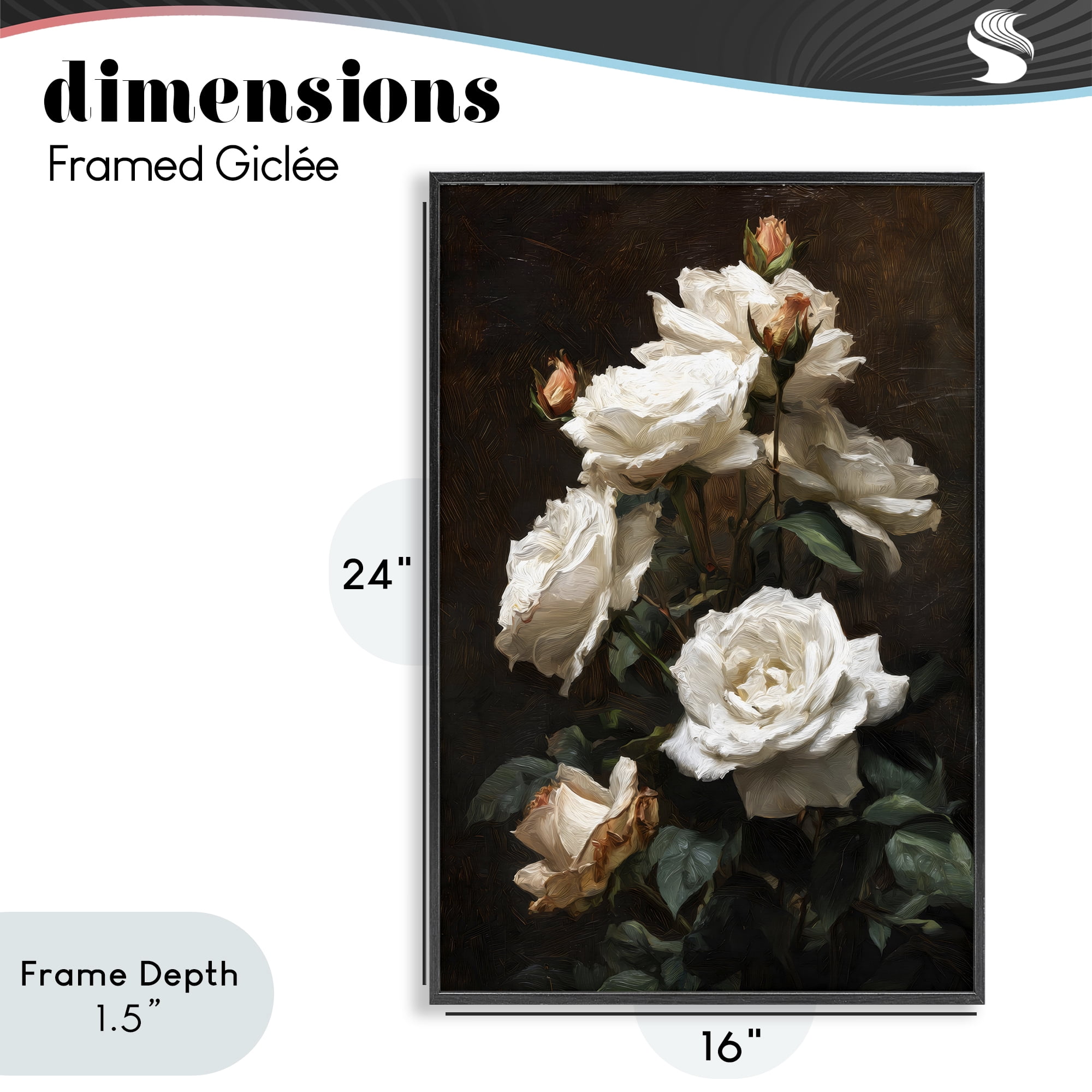 Stupell Industries Tower of White Roses Black Framed Giclee Art, design by Petal Prints Design