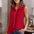 thumbnail image 2 of Women Collared Button down Blouse Sleeveless Cotton Linen Casual Loose Fit Tank Tops Dressy Business Casual Summer Shirts M, 2 of 8
