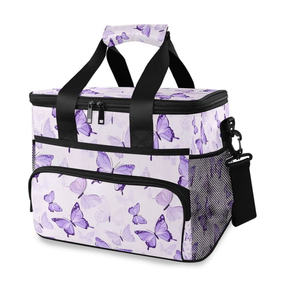 Purple Butterflies Flying Portable Cooler Lunch Box Reusable Insulated Lunch Bag Leakproof 15L