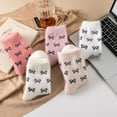 thumbnail image 2 of Women's 3-Pack Fuzzy Crew Socks with Allover Bow Pattern Soft Cozy Knit Winter Sock Set - White, 2 of 3