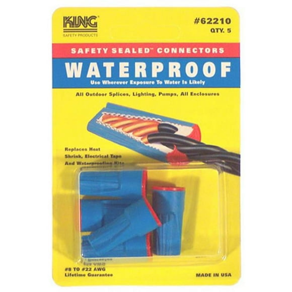 King Produits de Sécurité 62210 5 Connecteurs de Fil Étanches Bleu & Rouge