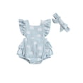 thumbnail image 2 of Infant Girl Romper Rainbow Print Fly Sleeve Ruffles Tie-Up Backless Jumpsuits Newborn Clothes Baby Bodysuits with Headband, 2 of 10