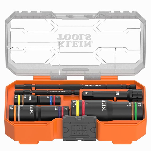 Klein Tools 653QS KNECT Quad Socket, 12 Tailles en 3 Douilles, 4-en-1 Codé par Couleur, Résistant aux Impacts SAE, Puits Profond Robuste, Disque de 1/4- et 3/8 Pouces, 3-1/2