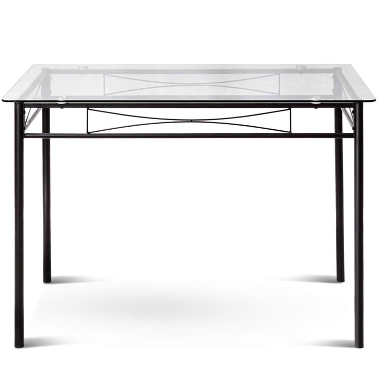 Finihen Dining Set, Dining Table Set, 5 Pieces Dining Set with Tempered Glass Top Table and 4 Upholstered Chairs, for Home, Restaurant, Black Finihen Dining Set, Dining Table Set, 5 Pieces Dining Set with Tempered Glass Top Table and 4 Upholstered Chairs, for Home, Restaurant, Black