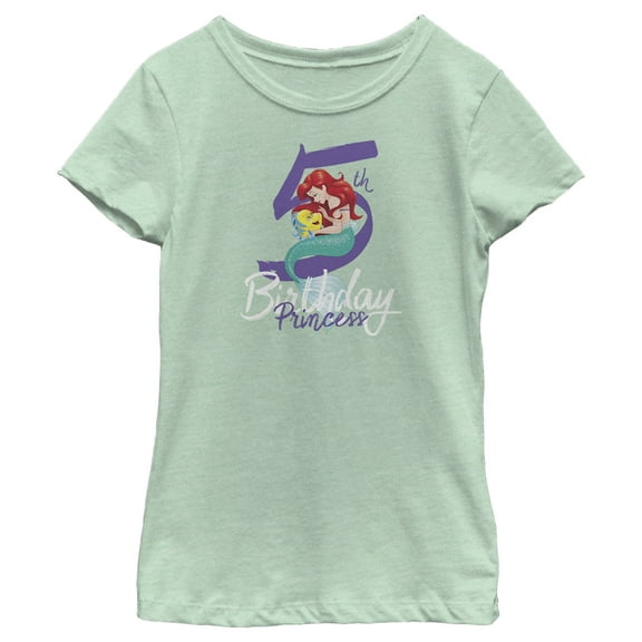 Girl's The Little Mermaid 5th Birthday Graphic Tee Mint X Small