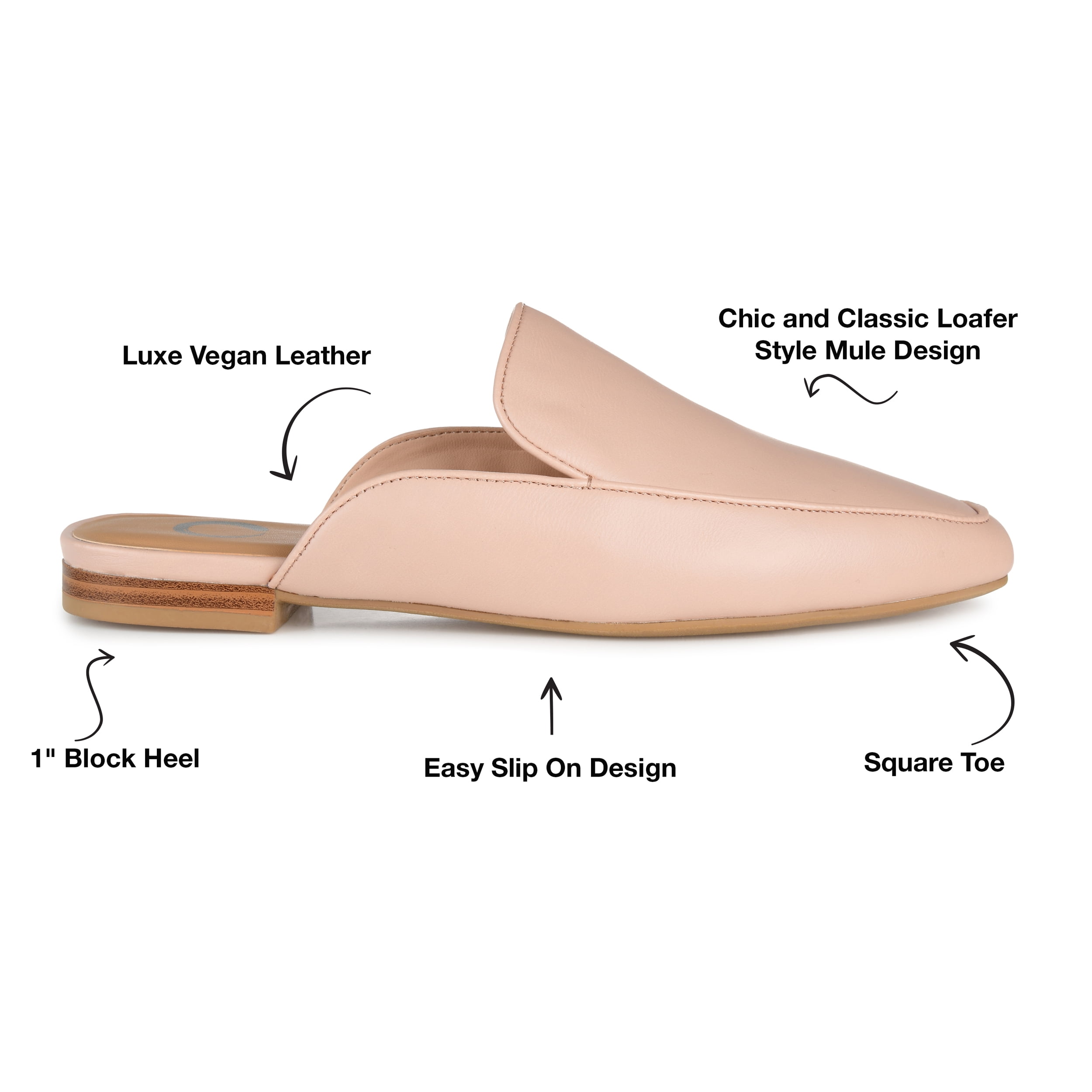Journee Womens Akza Slip On Square Toe Mules Flats, Widths Available