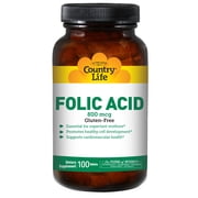 Country Life Folate 800 mcg Folic Acid, 100 Tablets | Supports healthy cell development and cardiovascular health; certified gluten-free, vegan, kosher and halal
