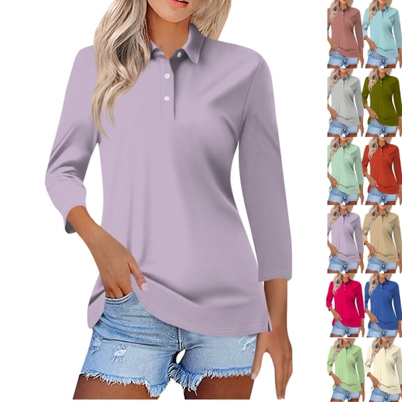 Polo Shirts for Women Short Sleeve Golf Shirts 3-Button Quick Dry Workout Tops Collared for Work Running Tennis,Light Purple XL