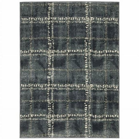 HomeRoots 508684 10 x 13 ft. Blue & Ivory Geometric Power Loom Stain Resistant Rectangle Area Rug